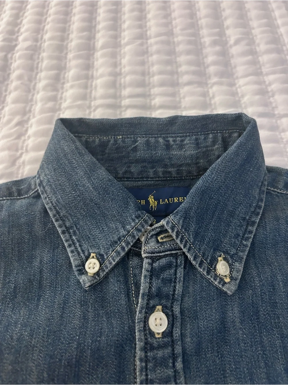 Ralph Lauren Blue Denim Dress with Gold Logo Label. Size 12. NWT
